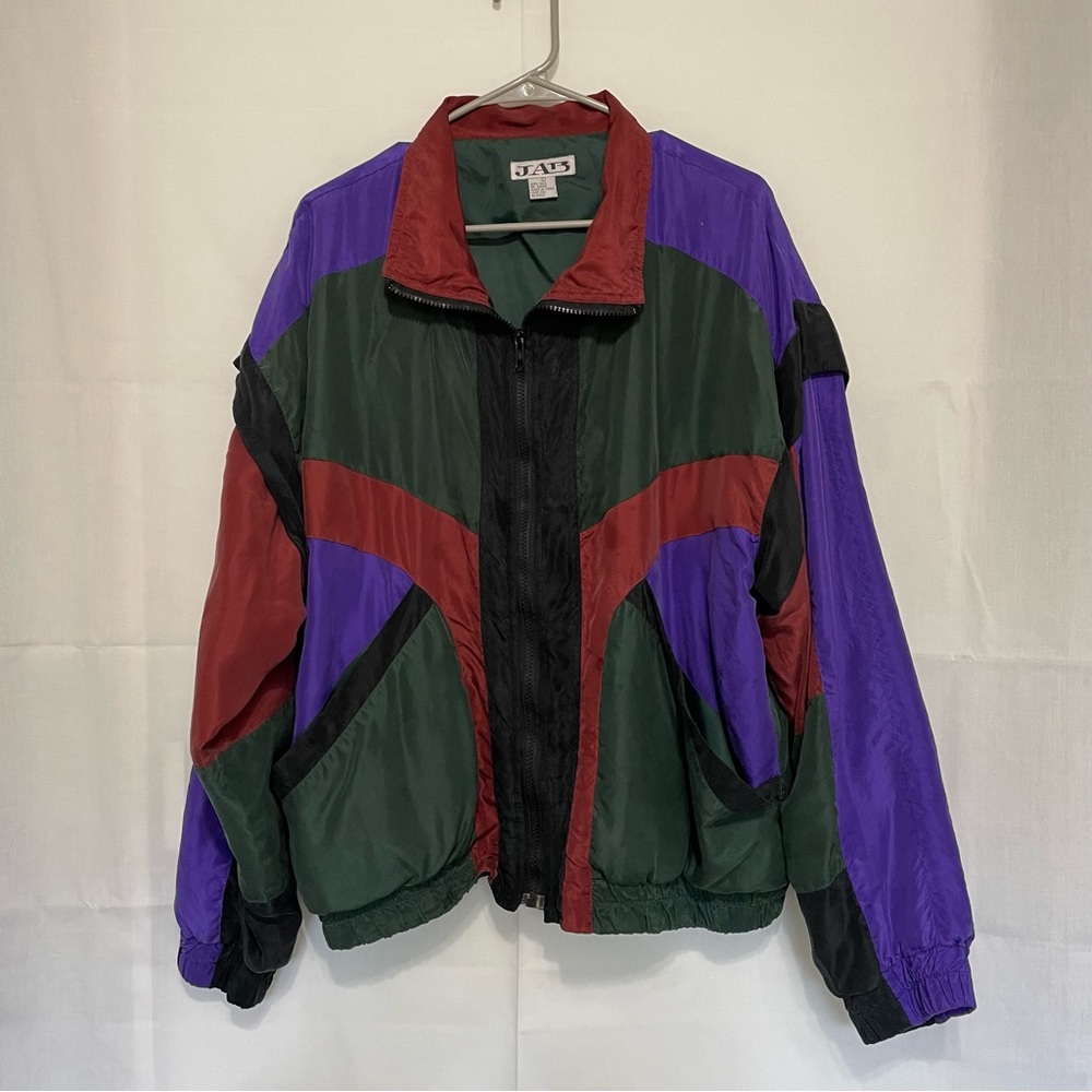 Vintage Silk Windbreaker | 90s JAB Jewel Tone Color Block Jacket